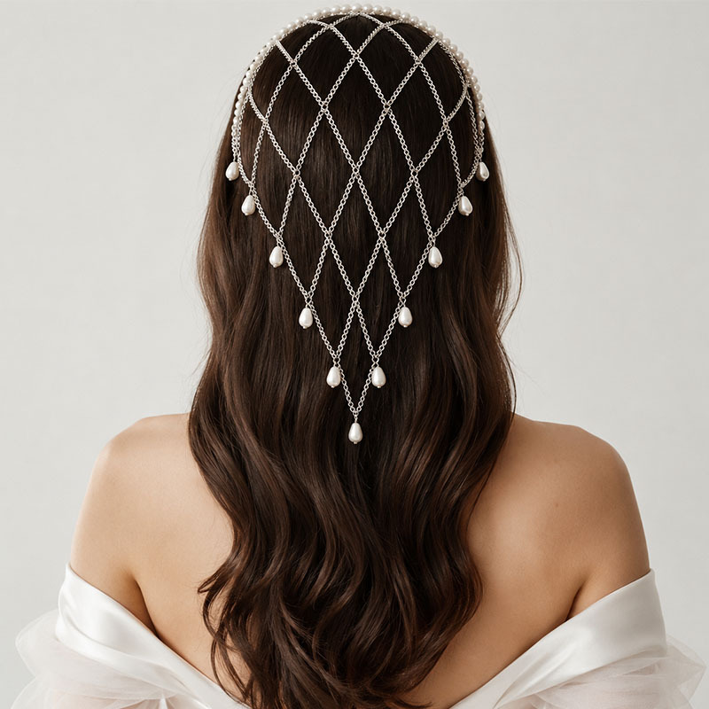 Beaded Trim Fringe - Jaring Rambut Berhias Mutiara Imitasi dengan