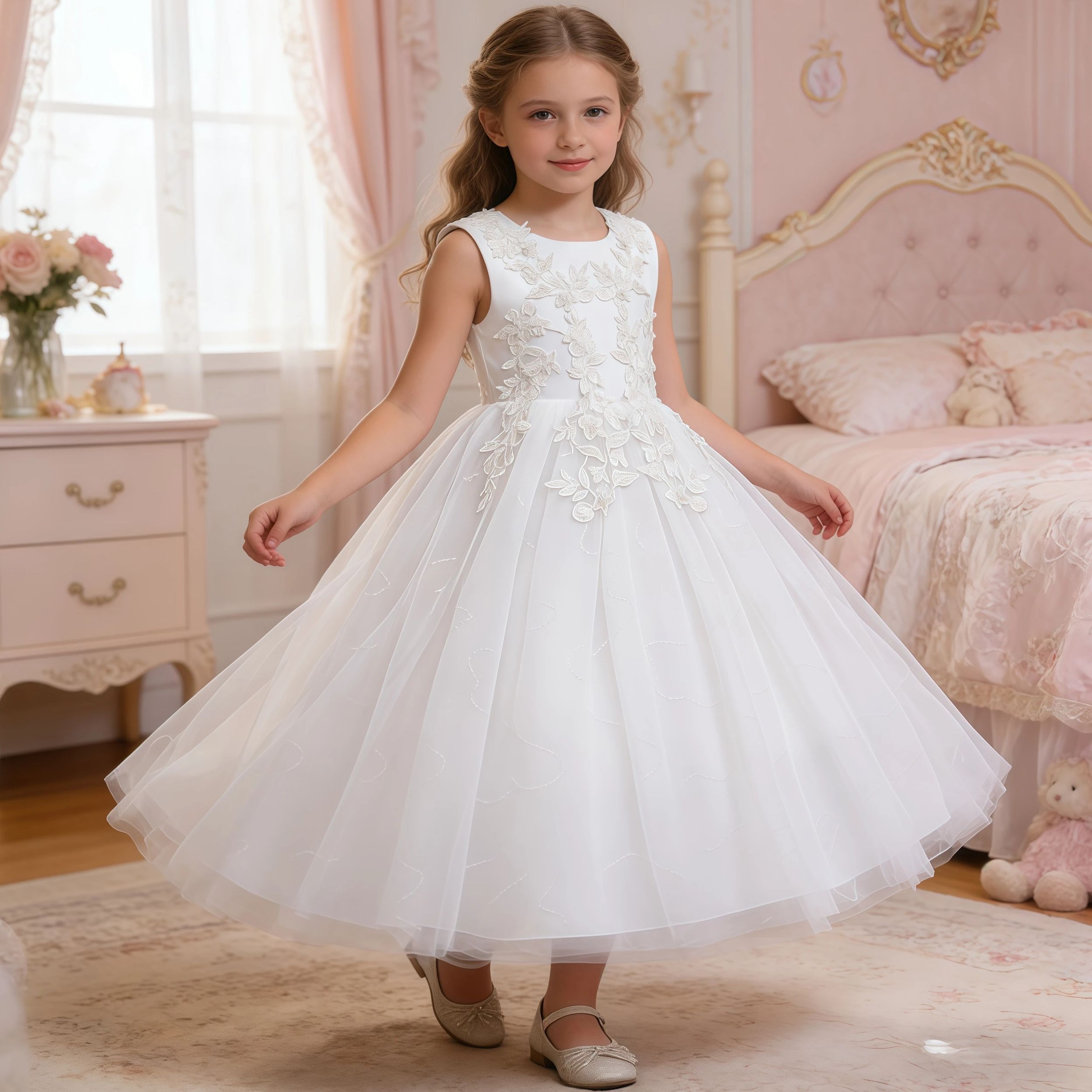 Applique Patch Flower - Gaun Putih Panjang Bordir Payet untuk