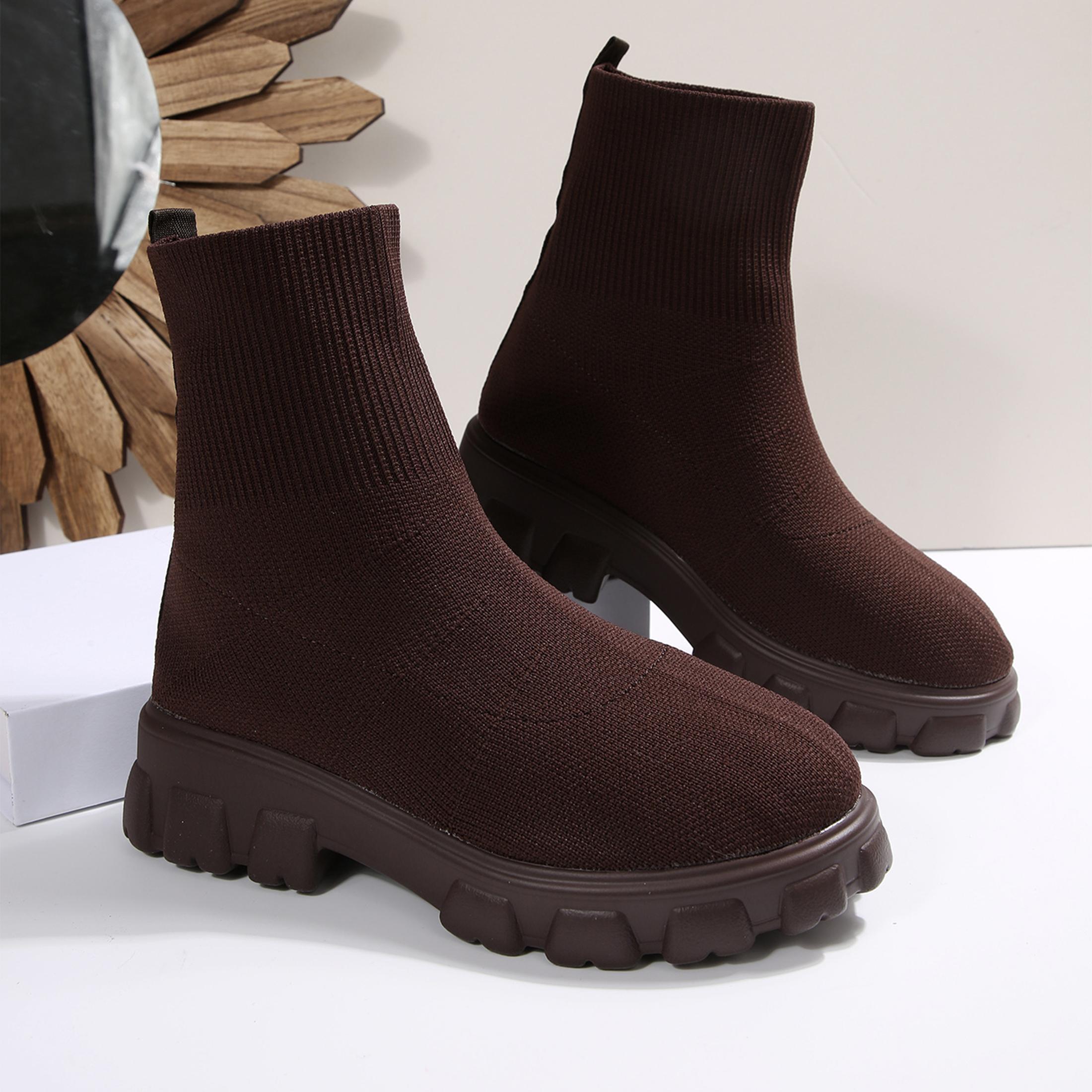 Embellish Knit - Sepatu Bot Wanita Nyaman, Ujung Bulat,