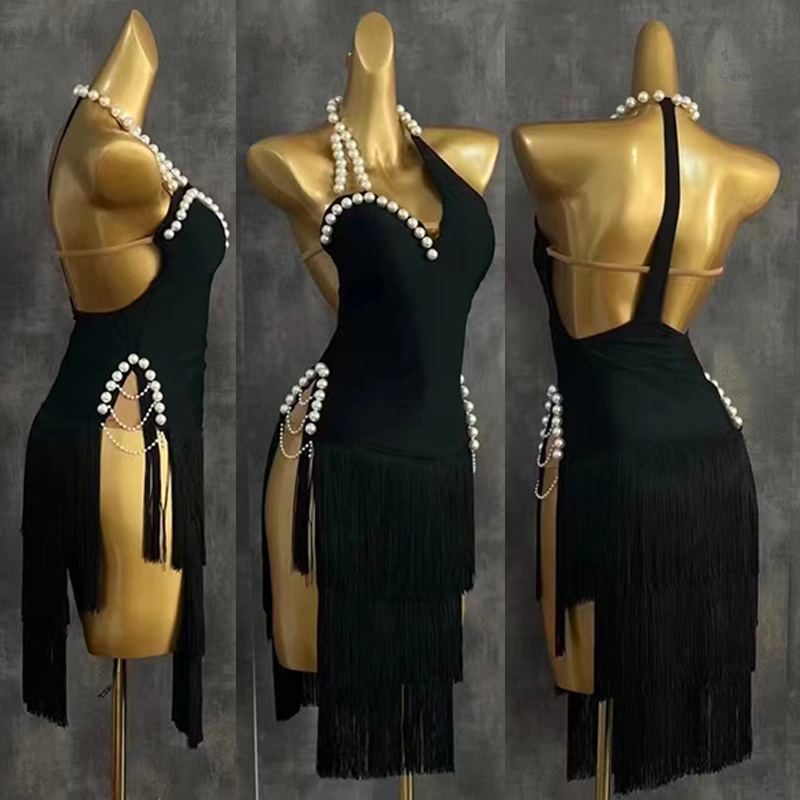 Gaun dansa Latin kelas atas 20 - Beaded Trim Fringe ulasan dan harga
