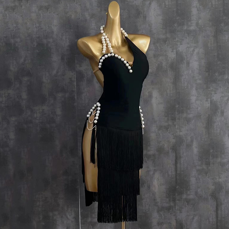 Gaun dansa Latin kelas atas 20 - Beaded Trim Fringe ulasan dan harga