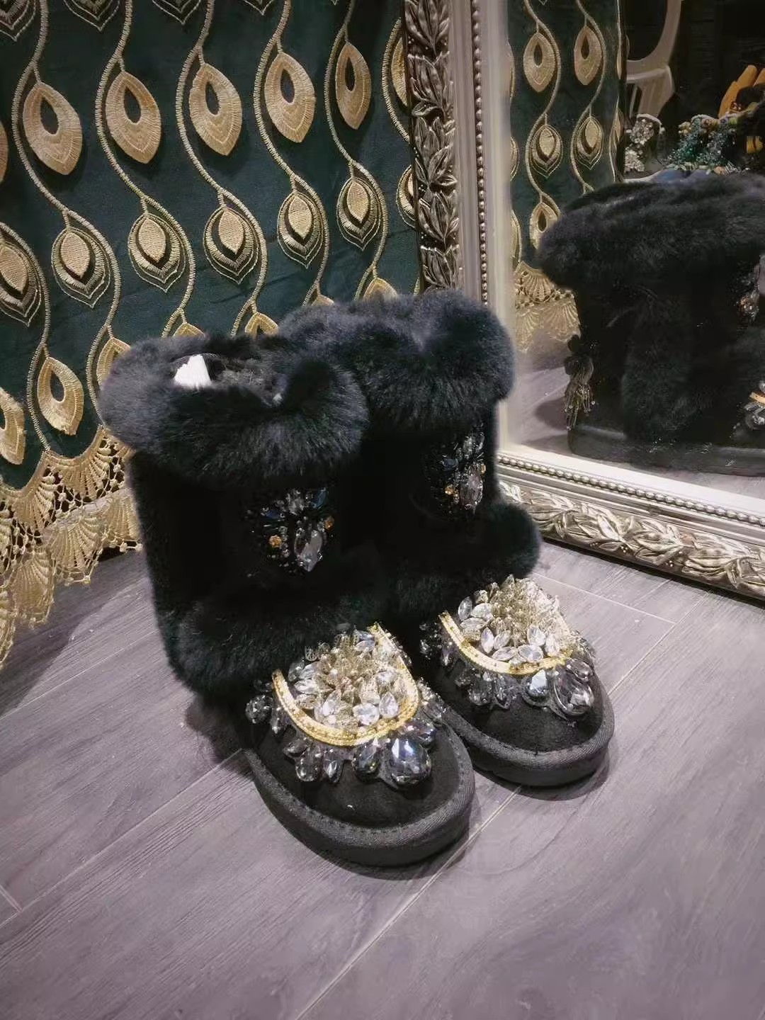 Sepatu bot musim dingin bulu k - Sew On Rhinestone ulasan dan harga
