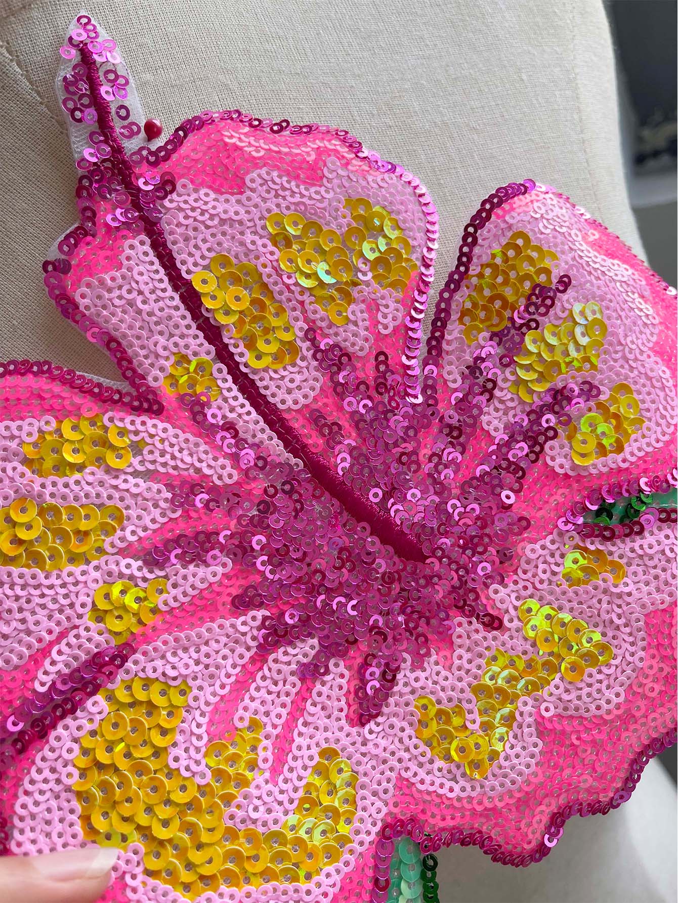 1 buah 26CM payet merah muda b - Applique Patch Flower ulasan dan harga